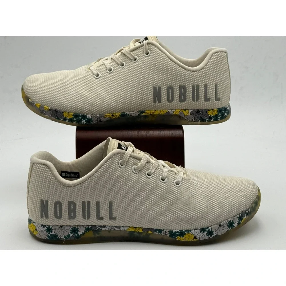 NOBULL  Athletic Shoes Floral Sole Cream Women Sz 14  / Men Sz 12.5  SuperFabric